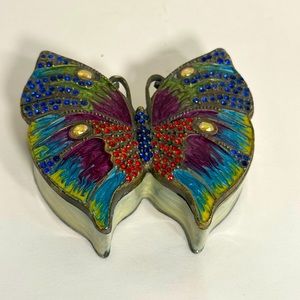 Vintage Enamel and Copper Jeweled Butterfly Trinket Box